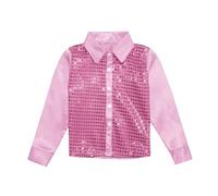 Generisch Karneval Kinder Mädchen Glitzerndes Pailletten-Tanzoberteil Jungen Langarmshirt mit Knopfleiste für Jazz-Tanz-Performance-Kostüm (7-8 Years) Karneval Kostüm