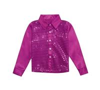 Generisch Karneval Kinder Mädchen Glitzerndes Pailletten-Tanzoberteil Jungen Langarmshirt mit Knopfleiste für Jazz-Tanz-Performance-Kostüm (9-10 Years) Karneval Kostüm