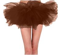 Generisch Karneval Tüllrock für Erwachsene, 6-lagig, Tutu, Mini-Ballkleidrock, Damen, Klassische Prinzessin, flauschige Ballettröcke (Coffee, L) Karneval Kostüm