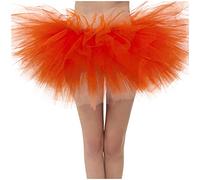 Generisch Karneval Tüllrock für Erwachsene, 6-lagig, Tutu, Mini-Ballkleidrock, Damen, Klassische Prinzessin, flauschige Ballettröcke (Orange, L) Karneval Kostüm