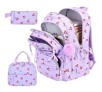 Generisch Kids Backpack Breathable Lunch Box Pencil Box Bookbag, morado | Girls Kids Backpacks Set for Preschool Elementary Back-to-School Travel Students Daily Camping