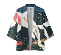 Generisch Kimono Cardigan Hombre Mujer Japón Happi Kimono Yukata Coat Ukiyoe Baggy Tops Tradicionales Disfraz Haori Robe Chaqueta Protección Solar Chaqueta Vintage Camisón Albornoz, 01 blanco, M