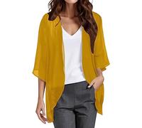 Generisch Kimono Mujer Verano Gasa Cárdigan Cover Up Protección Solar Manta Transparente Chaqueta Frente Abierto Bolero Media Manga Cardigan Ligero Cómodo Delgado Casual Chaqueta Cover Up Ropa de