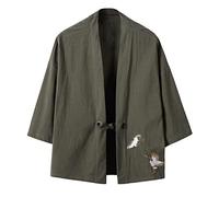 Generisch Kimono para hombre Ropa tradicional japonesa Cárdigan Noragi Chaqueta Yukata Abrigo Haori Estilo Japonés Cardigan Chaqueta Abrir Frente Abrigo Lino 7 Mangas Camisas Sueltas Chaquetas, S1