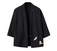 Generisch Kimono para hombre Ropa tradicional japonesa Cárdigan Noragi Chaqueta Yukata Abrigo Haori Estilo Japonés Cardigan Chaqueta Abrir Frente Abrigo Lino 7 Mangas Camisas Sueltas Chaquetas, S1