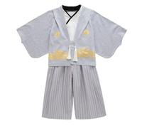 Generisch Kimono tradicional para niños Conjunto de ropa de cultura japonesa, ropa festiva, ropa elegante de calidad de la tela, transpirable, ajuste cómodo (gris claro, 7-8 años)