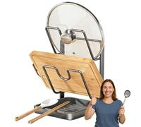 Generisch Kitchen Pot Lid Storage Rack, Pot Lid Holder with Tray, Pot Lid Organizer Rack with Drip Tray, Spoon Rest with Lid Holder for Cooking Countertops (Gray double-layer)