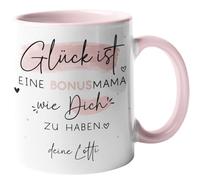 Generisch kleinebuchleten® Glück ist eine Bonusmama wie dich zu haben [Wunschname] Personalizada Taza/Taza para el Día de la Madre, Cumpleaños - Taza Interior y Asa - Rosa