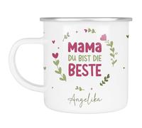 Generisch Kleinebuchleten® Taza esmaltada personalizada para el Día de la Madre - "Mama du bist die Beste" con [nombre deseado]. Un regalo de cumpleaños, agradecimiento o Navidad.