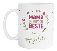 Generisch kleinebuchLiter® "Mama du bist die Beste [nombre deseado] Taza de café personalizada para el Día de la Madre, regalo de cumpleaños, agradecimiento y Navidad, color blanco