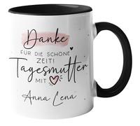 Generisch Kleinebuchstaben® Taza personalizable con texto en alemán "Tagesmutter mit Herz - Kinderarten/Abschie/GeschenkIdee/Dankeschön/Kita/Tasse Innen& Henkel - Schwarz