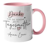 Generisch kleinebuchstaben® Taza personalizable con texto en alemán "Tagesmutter mit Herz - Kinderarten/Abschie/GeschenkIdee/Dankeschön/Kita/Tasse Innen& Henkel - Rosa