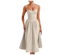 Generisch Korsettkleid für Damen, Träger-Bustier, Midi-Kleid, fließendes Korsett mit plissiertem Saum (Beige, XL)