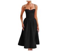 Generisch Korsettkleid für Damen, Träger-Bustier, Midi-Kleid, fließendes Korsett mit plissiertem Saum (Black, XL)