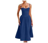 Generisch Korsettkleid für Damen, Träger-Bustier, Midi-Kleid, fließendes Korsett mit plissiertem Saum (Blue, M)