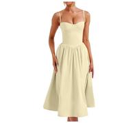 Generisch Korsettkleid für Damen, Träger-Bustier, Midi-Kleid, fließendes Korsett mit plissiertem Saum (Light Yellow, S)