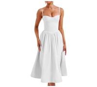 Generisch Korsettkleid für Damen, Träger-Bustier, Midi-Kleid, fließendes Korsett mit plissiertem Saum (White, M)