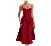 Generisch Korsettkleid für Damen, Träger-Bustier, Midi-Kleid, fließendes Korsett mit plissiertem Saum (Red, L)