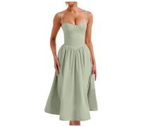 Generisch Korsettkleid für Damen, Träger-Bustier, Midi-Kleid, fließendes Korsett mit plissiertem Saum (Light Green, XL)