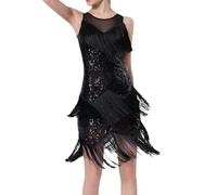 Generisch KostüMe Mujeres Cosplay Europeo y American Lentejuelten-Quastkleidd,Latteinamerisches Tanzkleid,Tanzkleid,Bühnentanz-Performancekleid d,Performancekleid, Negro , L