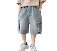 Generisch Lässige Jeans mit geradem Bein für Jungen, lockere Jeanshose mit Taschen (Blue, 5-6 Years)