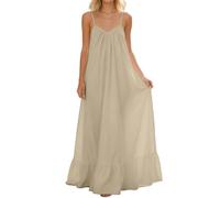Generisch Lässiges, ärmelloses Maxikleid mit offenem Rücken, Locker geschnittenes Hauskleid (Beige, XL)
