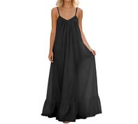 Generisch Lässiges, ärmelloses Maxikleid mit offenem Rücken, Locker geschnittenes Hauskleid (Black, L)