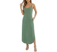 Generisch Lässiges, ärmelloses Strandkleid mit Rundhalsausschnitt, Spaghettiträgern und Taschen für sommerliche Ausflüge (Light Green, L)