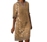 Generisch Lässiges Kleid mit V-Ausschnitt im neuen ethnischen Stil für Damen (Khaki, M)