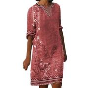 Generisch Lässiges Kleid mit V-Ausschnitt im neuen ethnischen Stil für Damen (Red, M)