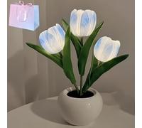 Generisch Lámpara de tulipán LED, lámpara de mesa de flores de tulipanes, flores artificiales, lámpara decorativa de cerámica y poliuretano, regalo romántico para dormitorio, salón, bodas, invitados