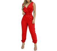 Generisch LANOZY 2022 Ropa de Mujer Moda Sexy Estampado Floral Mono Elegante Mono de Verano sin Espalda con Cuello en V para Mujer, rojo, L