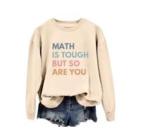 Generisch Las matemáticas son difíciles, pero tú también, sudadera para mujer con divertido gráfico de letras cuello redondo y manga larga, beige, M