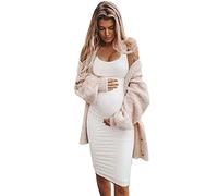 Generisch Las Mujeres Maternidad Casual Sin Mangas Color Sólido Cuello Redondo Vestido De Tanque En El Embarazo Vestido Rojo Elegante, Blanco, S