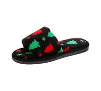Generisch Las mujeres Navidad felpa abierta dedo del pie de algodón zapatillas de piso inferior cálido interior no resbalón hogar, Negro , 37 EU