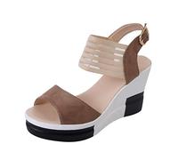 Generisch Las mujeres novela hebilla impermeable plataforma Super High Heel Fish Mouth cuña sandalias tacones altos plataforma-91, caqui, 39 EU