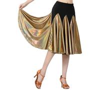 Generisch Latein-Übungsrock, Gesellschaftstanz-Auftrittskostüm, ausgestellter Midi-Länge, eleganter Swingrock für (Gold, M)