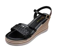 Generisch Latschen Damen Damen Europa die USA Big Yards Slope mit Sandalen Sommer dick Unterseite Fischkopf ein Wort Schnalle mit Damenschuhe Roma SandSandalen, Negro , 37 EU