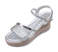Generisch Latschen Damen Damen Europa die USA Big Yards Slope mit Sandalen Sommer dick Unterseite Fischkopf ein Wort Schnalle mit Damenschuhe Roma SandSandalen, plata, 42 EU
