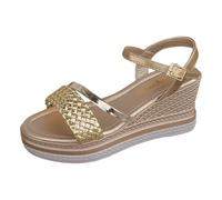 Generisch Latschen Damen Damen Europa die USA Big Yards Slope mit Sandalen Sommer dick Unterseite Fischkopf ein Wort Schnalle mit Damenschuhe Roma SandSandalen, dorado, 38 EU