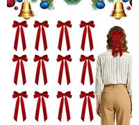 Generisch Lazos de terciopelo, 12 unidades de cinta para coronas de Navidad con clip, lazos rojos de Navidad, para manualidades, vacaciones, hogar, cocina, granja, pared, interior, mujeres, hombres