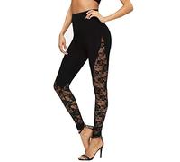 Generisch Leggings cálidos de encaje moda sexy patchwork pantalones de yoga pantalones deportivos casuales mujeres leggings pantalones pantalones danza del vientre accesorios, Negro , S