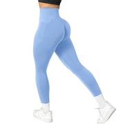 Generisch Leggings de cintura alta para deportes, correr, ciclismo, yoga, fitness, levantamiento de glúteos, azul celeste, L