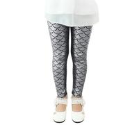 Generisch Leggings de lentejuelas brillantes para niñas, con estampado de escamas, medias de baile ajustadas para ropa ideal para fiestas de disfraces, ocasiones festivas en el día a día, plata, 7-8