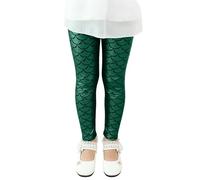 Generisch Leggings de lentejuelas brillantes para niñas, con estampado de escamas, medias de baile ajustadas para ropa ideal para fiestas de disfraces, ocasiones festivas en el día a día, verde, 5-6
