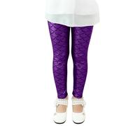 Generisch Leggings de lentejuelas brillantes para niñas, con estampado de escamas, medias de baile ajustadas para ropa ideal para fiestas de disfraces, ocasiones festivas en el día a día, morado, 6-7