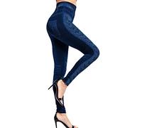 Generisch Leggings de mezclilla térmicos con estampado de rayas de imitación de mezclilla, mallas de senderismo, ropa de yoga, pantalones de leopardo para mujer, azul, S