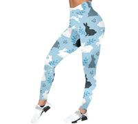 Generisch Leggings de Pascua para mujer, informales, deportivos, yoga, pantalones coloridos de Pascua, ajustados, pantalones de entrenamiento informales, azul claro, L