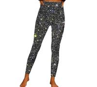 Generisch Leggings deportivos con lentejuelas impresas para mujer, con parte superior suave y delgada, sexy, encaje, negro #1, M