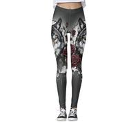 Generisch Leggings místicos para mujer con estampado de lobo - Pantalones elásticos con impresión 3D y diseño de rosas | Leggings góticos llamativos para festivales, Style_i01 Negro, 3XL